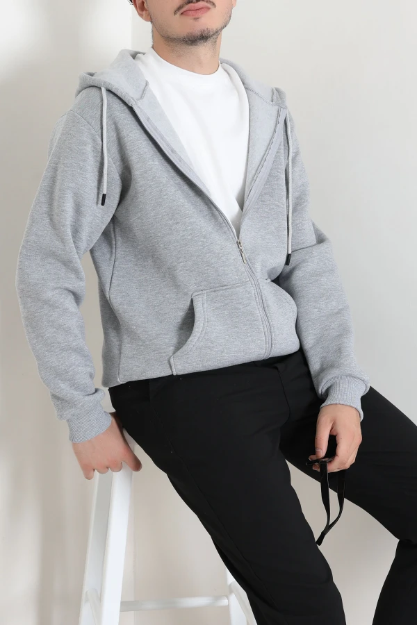 Erkek Gri 3 İplik Şardonlu Oversize Sweatshirt 6