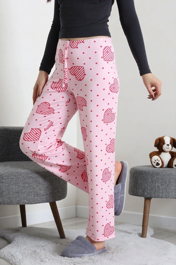 Kadın Pembe Rahat Kalıp Pamuklu Pijama Altı 5