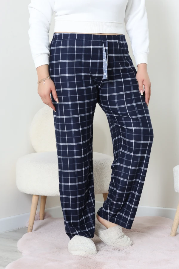 Büyük Beden Süet Pijama Altı Lacivert 3