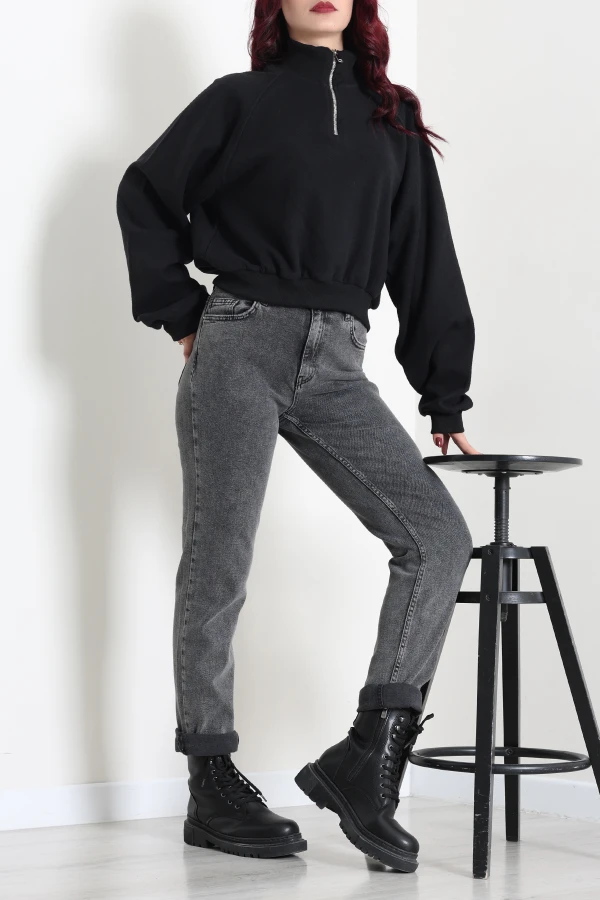 Kadın Siyah Yarasa Kol Oversize Sweat Tunik 2
