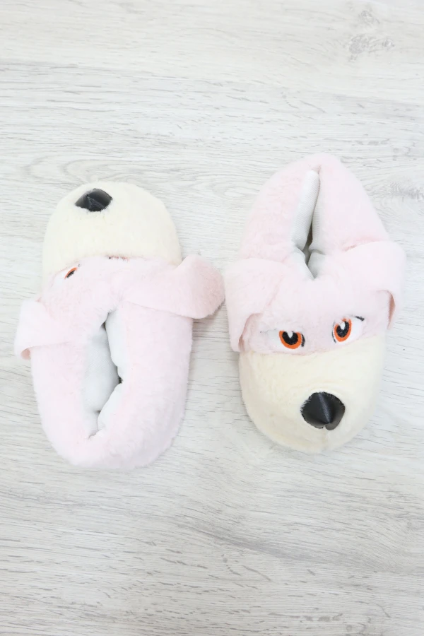 Çocuk Pudra Pembe Ev Panduf Sıcak Kaymaz Peluş Terlik 6