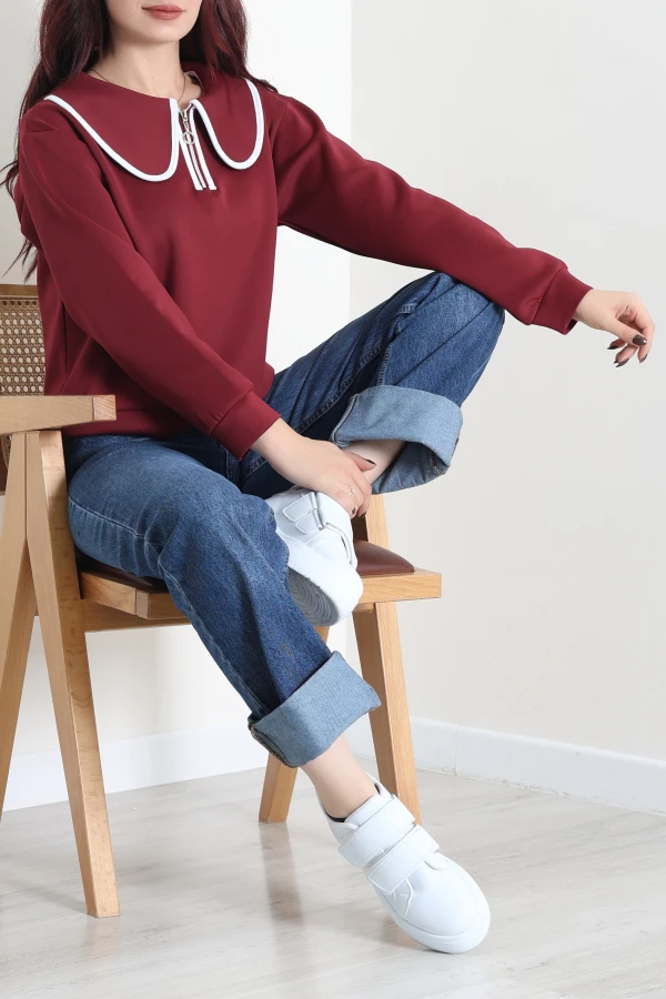 Scuba Bebe Yaka Fermuar Detaylı Sweat Bordo