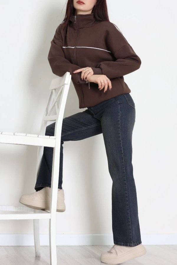 3 İplik Kompakt Oversize Biye Detaylı Sweat Kahve 4