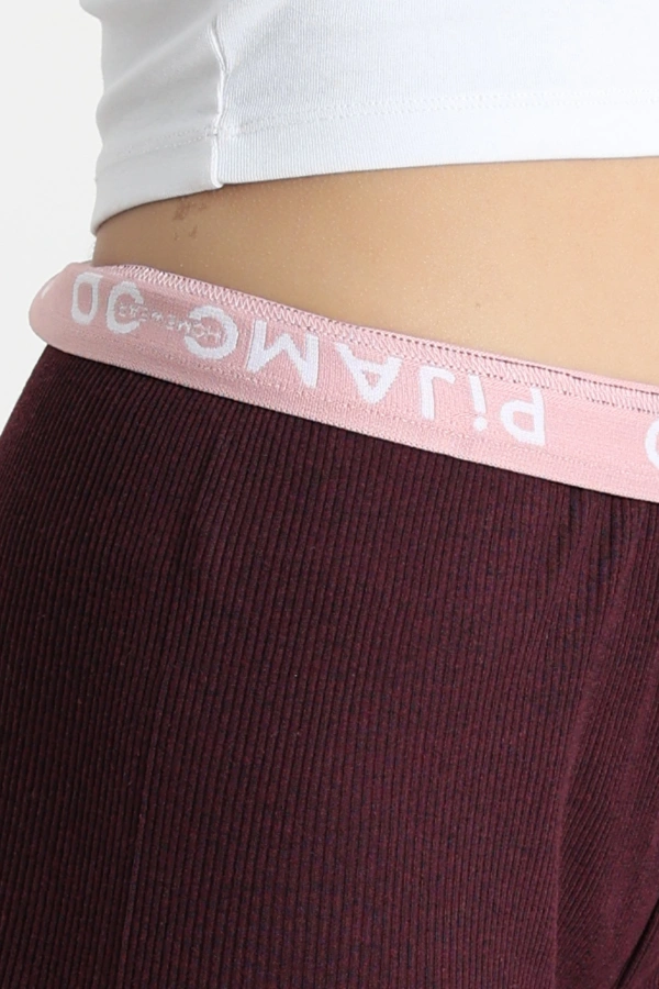 Kadın Mürdüm Ribana Pijama Altı Rahat Kalıp Pamuklu 8