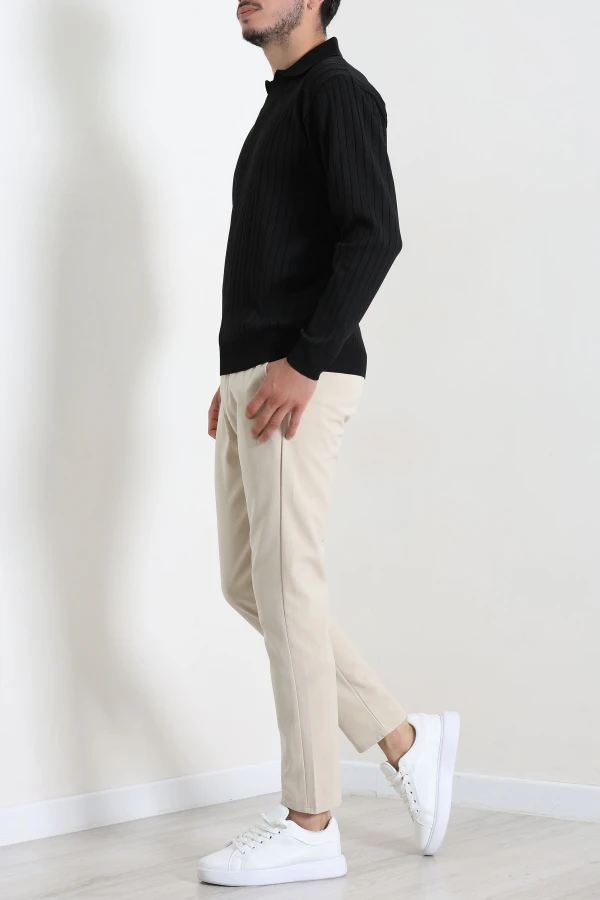Erkek Siyah Polo Yaka Triko Sweat Uzun Kollu Basic 6