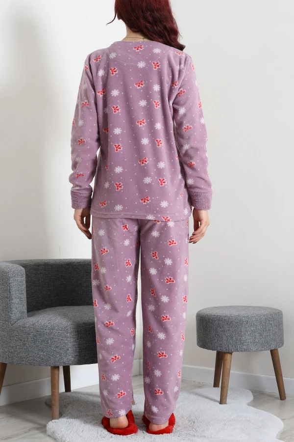 Kadın Koyu Lila Welsoft Pijama Takımı Uzun Kollu Rahat Kalıp 7