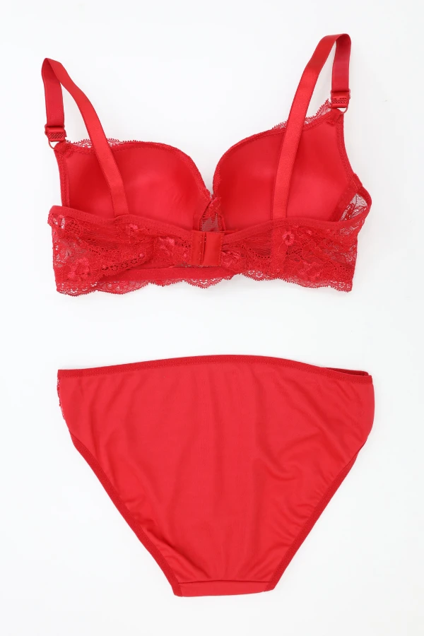 Kadın Kırmızı Dantelli Dolgulu Sütyen Takımı Bralet 9