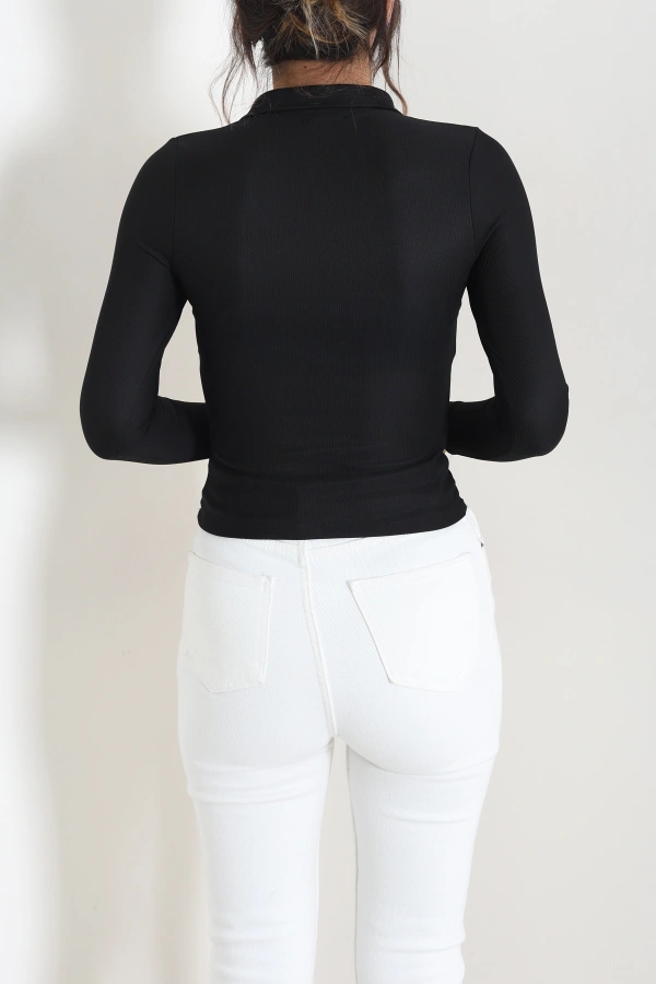 Polo Yaka Fermuarlı Body Siyah 7