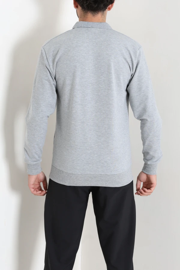 2 İplik Likralı Polo Yaka Erkek Sweat Gri 6