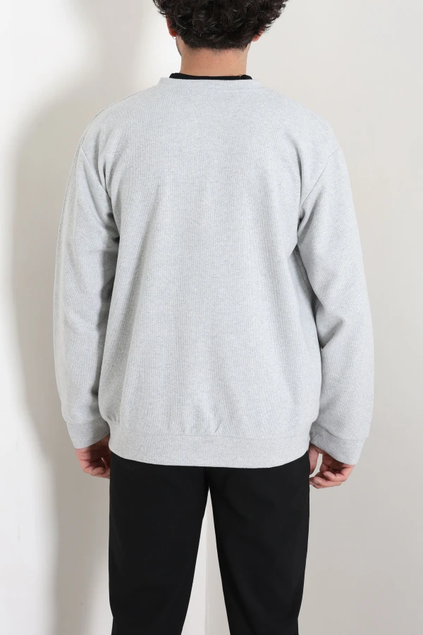 Fermuarlı Selanik Kumaş Erkek Sweat Gri 7
