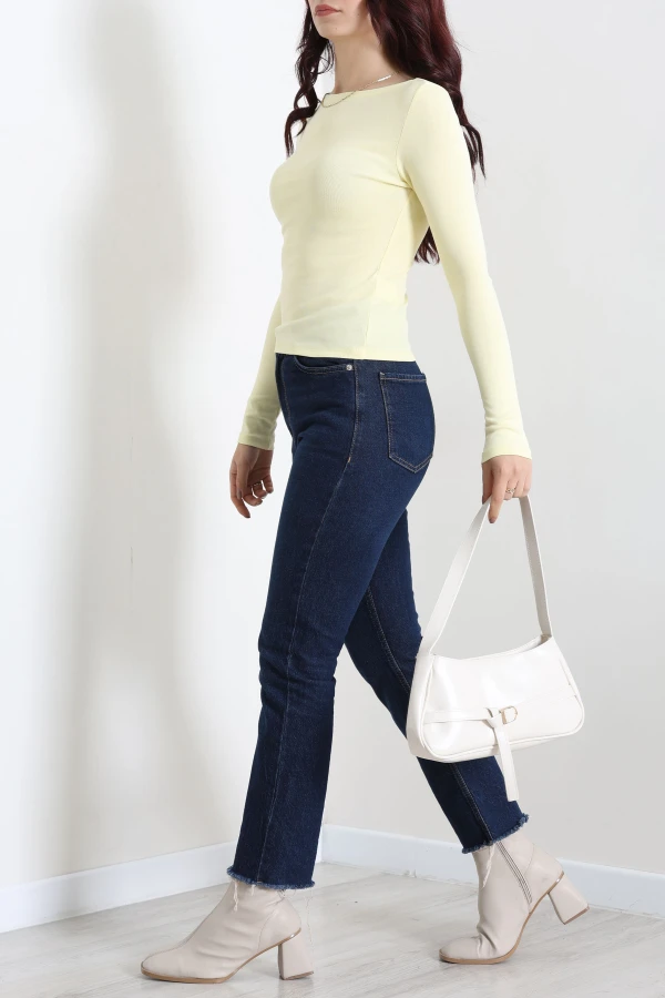 Kadın Sarı Kayık Yaka Ribana Basic Body 6