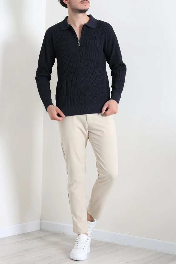 Fermuarlı Polo Yaka Erkek Triko Sweat Lacivert 4