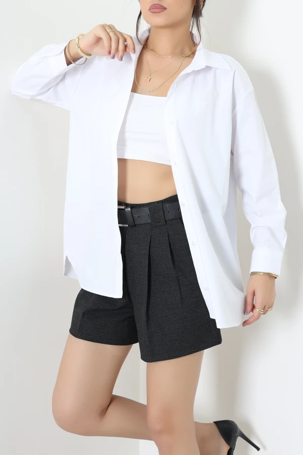 Oversize Kesim Poplin Gömlek Beyaz 4