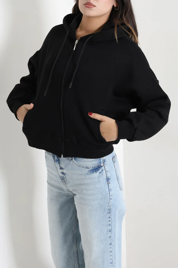 3 İplik Kompakt Oversize Fleto Cepli Sweat Siyah 3