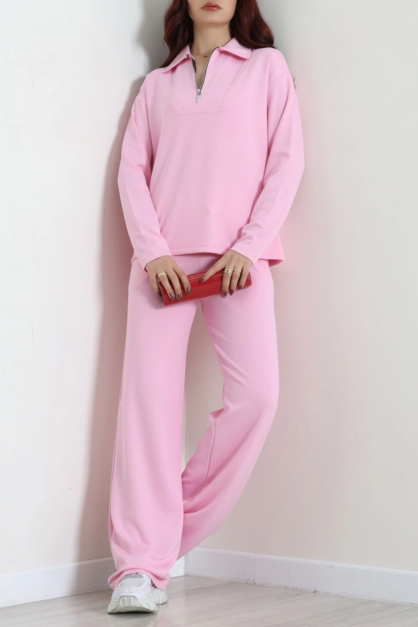 Kadın Pembe Modal Polo Yaka Yarım Fermuar Takım 4