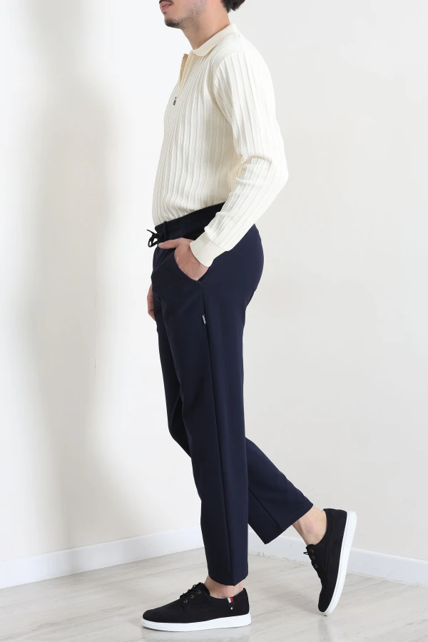 Erkek Lacivert Baggy Fit Bel Lastikli Rahat Kesim Pantolon 6