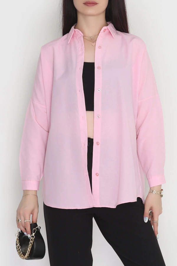 Terikoton Oversize Gömlek Pembe 3