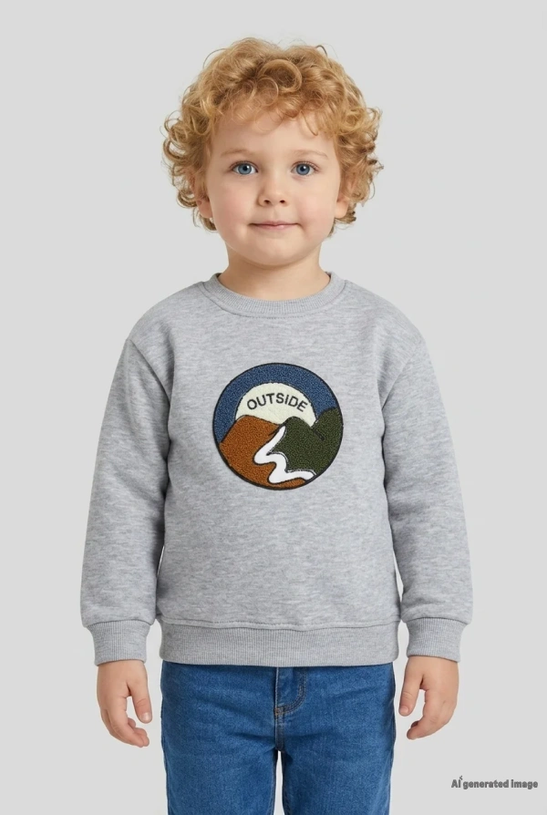Şardonlu Erkek Çocuk Nakışlı Sweat Gri