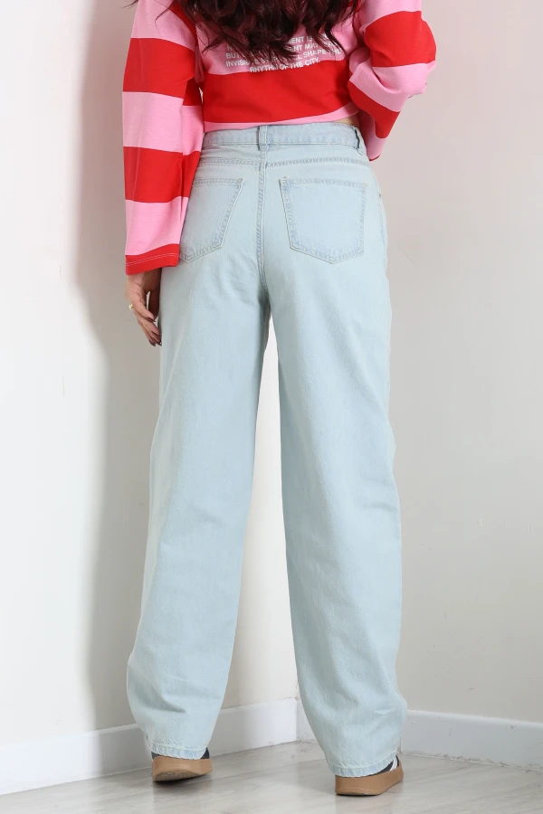 Kadın Buz Mavi Baggy Fit Yüksek Bel Kot Pantolon 7