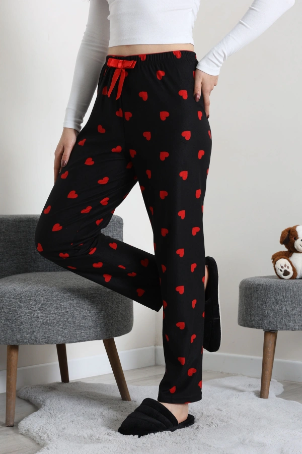 Kadın Siyah Süet Pijama Altı Rahat Kalıp Düz Paça 3