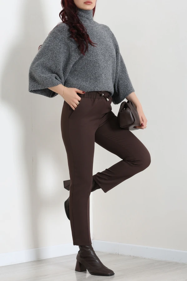 Kadın Kahverengi Çift Bağcıklı Regular Fit Pantolon 6