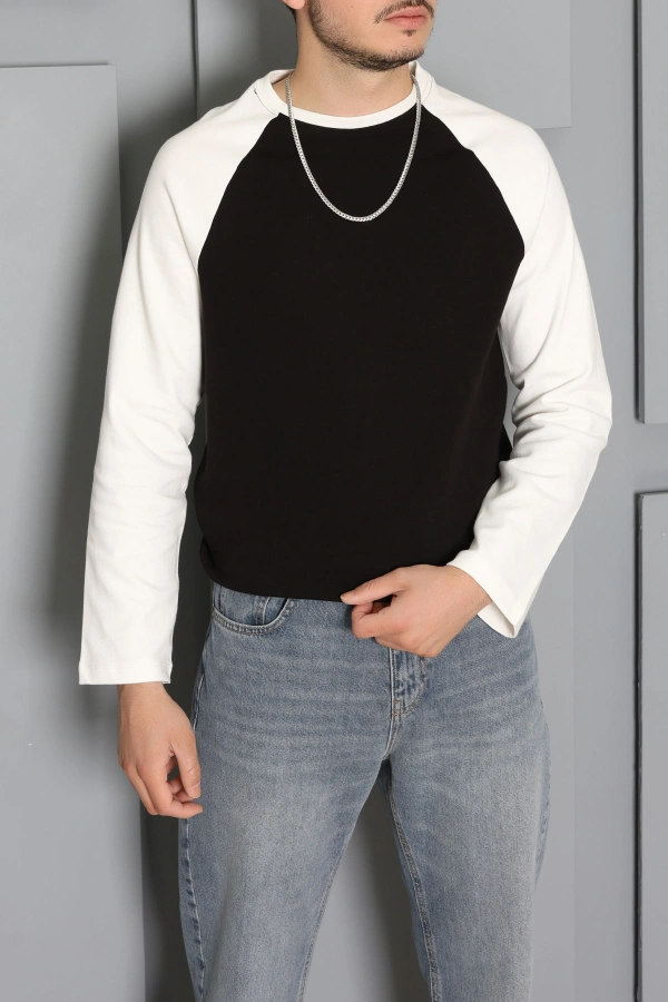 İnterlok Bisiklet Yaka Reglan Kol Erkek Sweatshirt Siyah 5