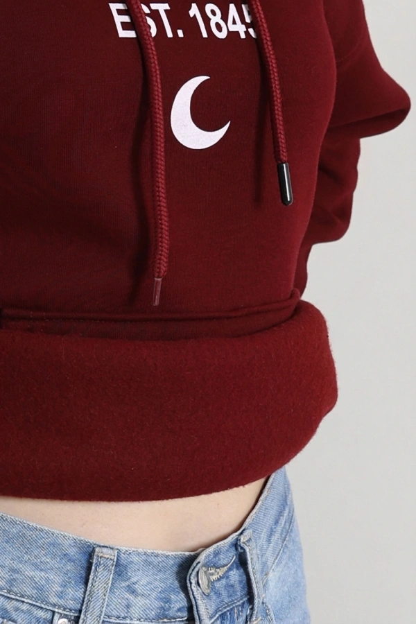 Kapşonlu Baskılı Sweat Bordo 7