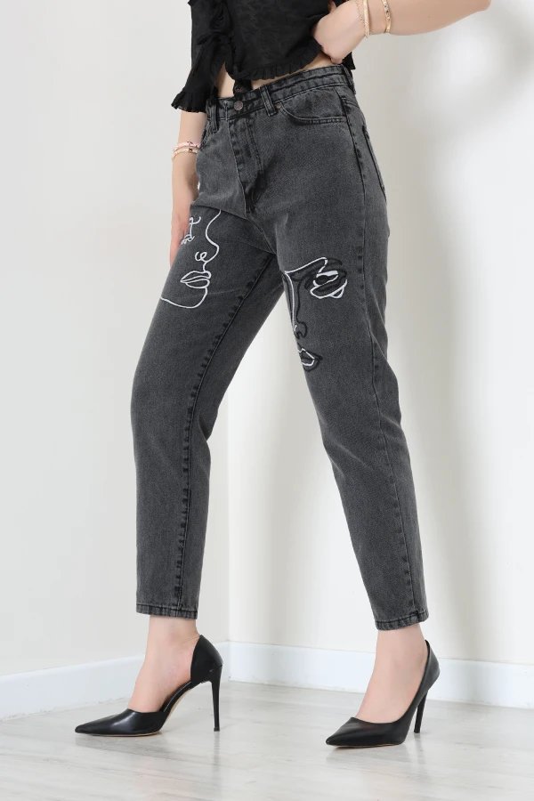 Nakışlı Mom Jean Füme 5