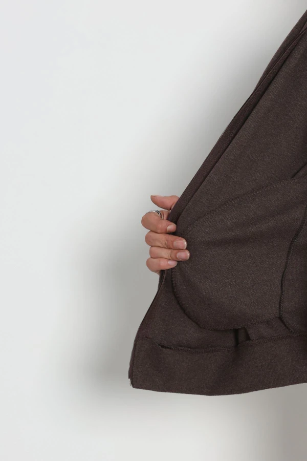 Fermuarlı Selanik Kumaş Erkek Sweat Kahve 8