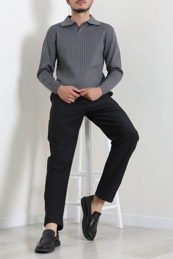 Polo Yaka Erkek Triko Sweat Antrasit 3