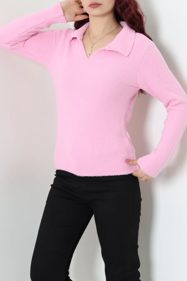 Polo Yaka Triko Kazak Pembe 5