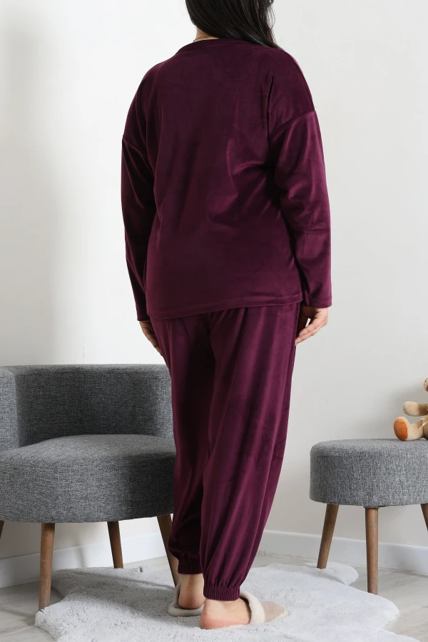 Fransız Kadife Büyük Beden Pijama Takımı Mor 6