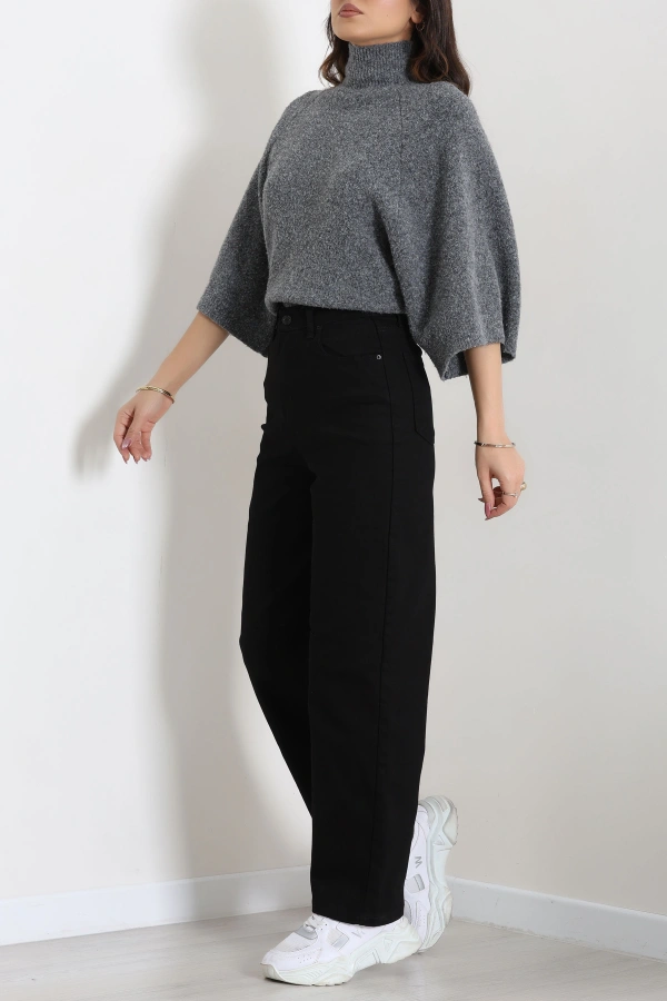 Kadın Siyah Tokalı Baggy Fit Yüksek Bel Kot Pantolon 6