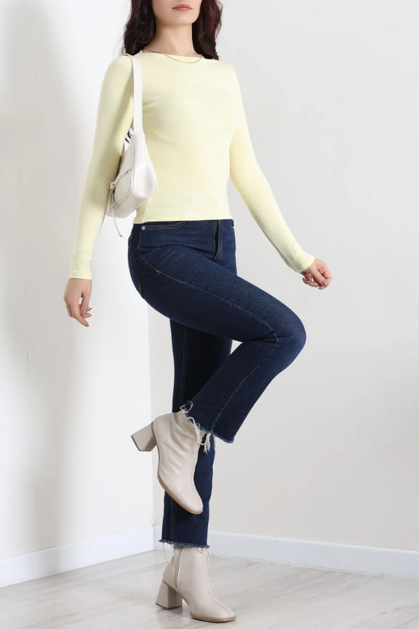 Kadın Sarı Kayık Yaka Ribana Basic Body 4