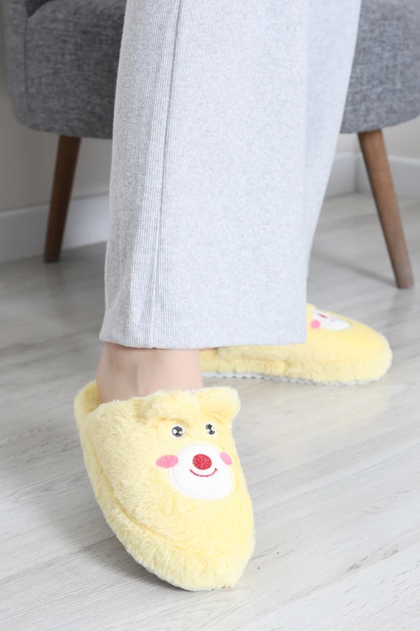 Peluş Desenli Kadın Ev Terliği Sarı 5