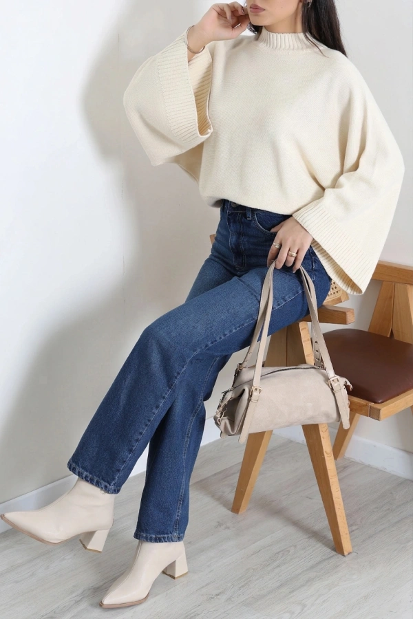 Kadın Koyu Mavi Straight Fit Yüksek Bel Kot Pantolon 5
