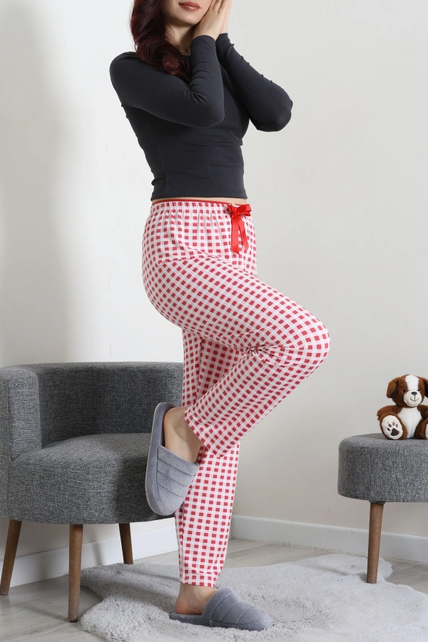 Kadın Pembe Havlu Kemerli Pijama Altı Rahat Kesim Pamuklu 6