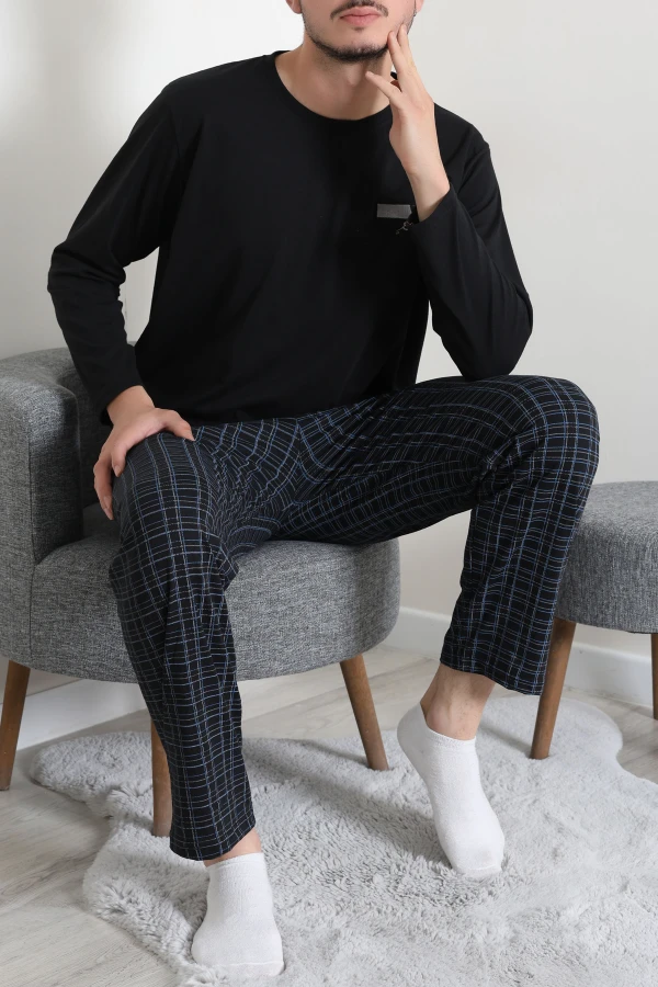 Süprem Ekose Erkek Pijama Takımı Siyah 1