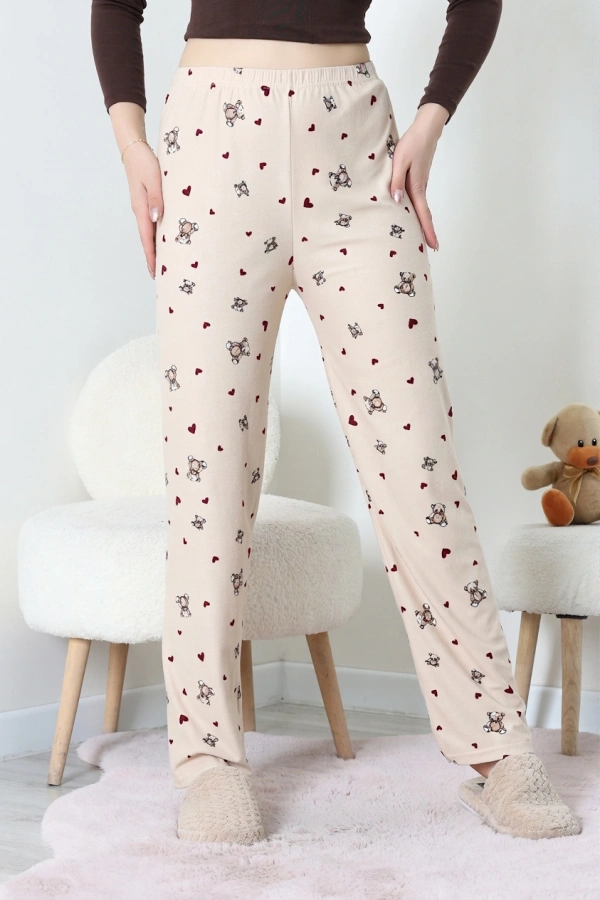 Desenli Süet Pijama Altı Bejayı 5