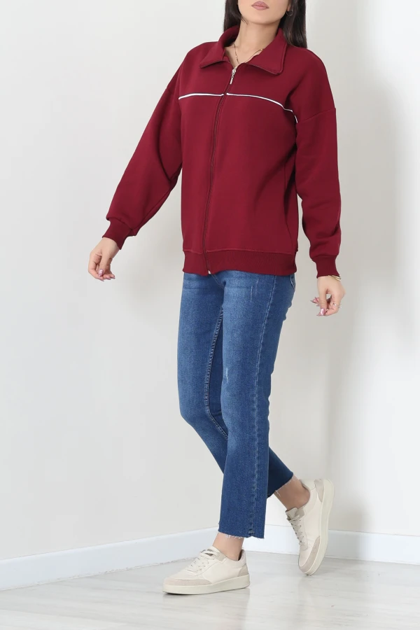 3 İplik Kompakt Oversize Biye Detaylı Sweat Bordo 6