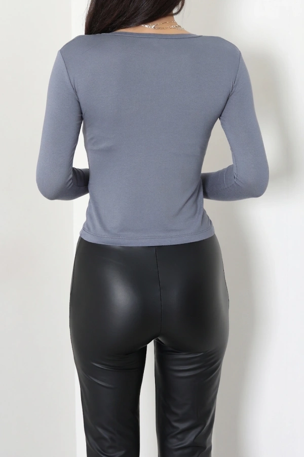 Kadın Füme Parmak Geçmeli Viskon Body 8