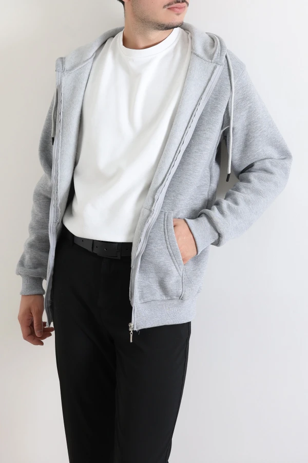 Erkek Gri 3 İplik Şardonlu Oversize Sweatshirt 2