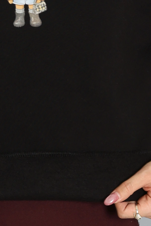 Kadın Siyah 3 İplik Şardonlu Baskılı Oversize Sweat 7