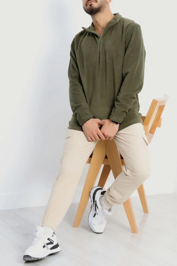 Yarım Fermuar Erkek Polar Sweat Haki 6
