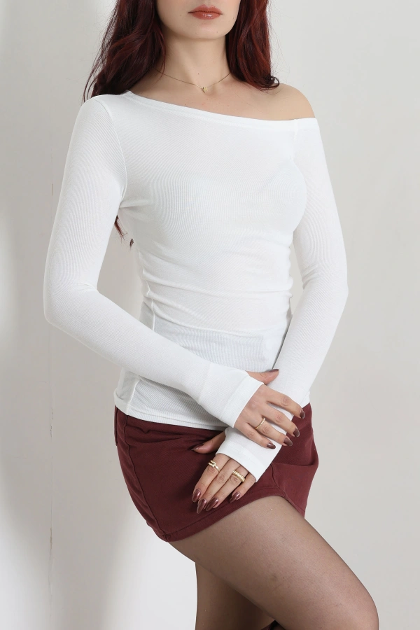 Kadın Ekru Omuz Açık Parmak Geçmeli Basic Body