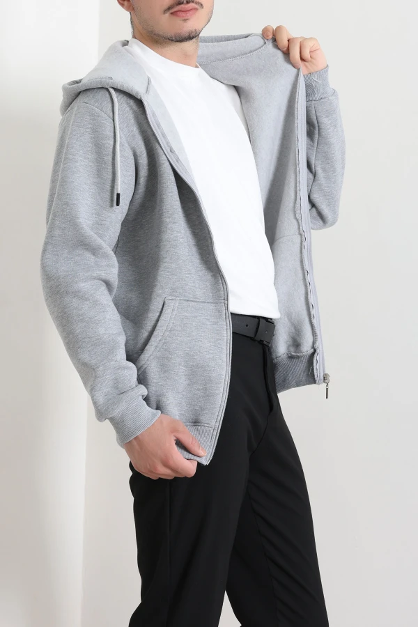 Erkek Gri 3 İplik Şardonlu Oversize Sweatshirt 4