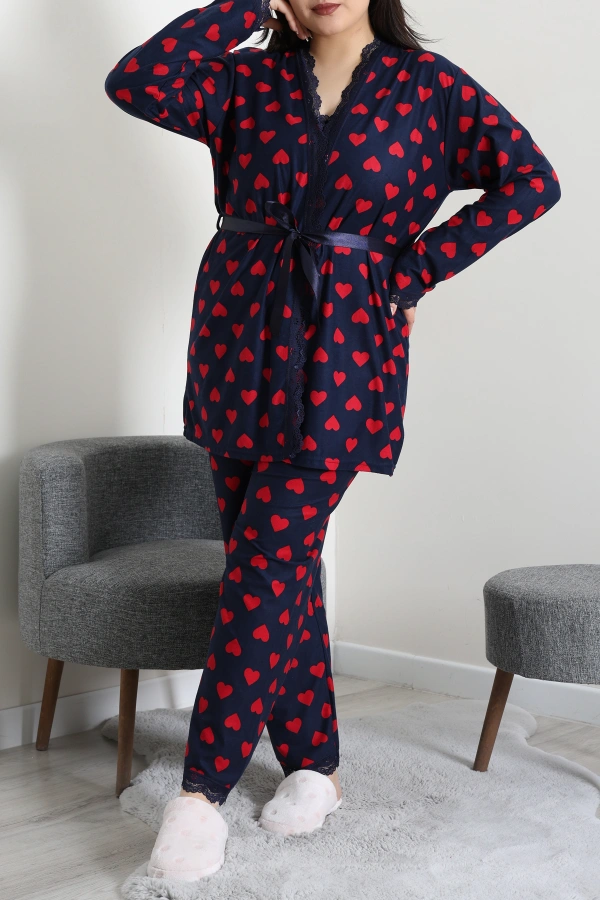 Kadın Laci Süet Büyük Beden 3'Lü Pijama Takımı Seti 6
