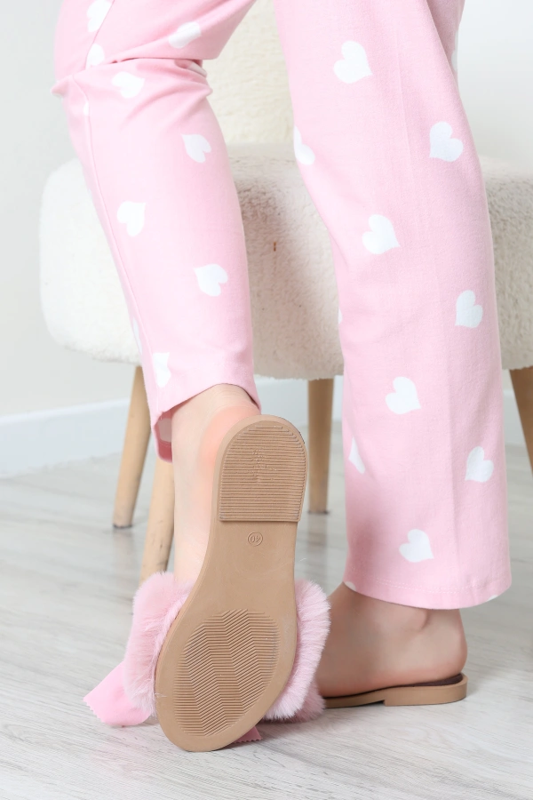 Kadın Pembe Kurdeleli Peluş Ev Terliği Sıcak Panduf 8