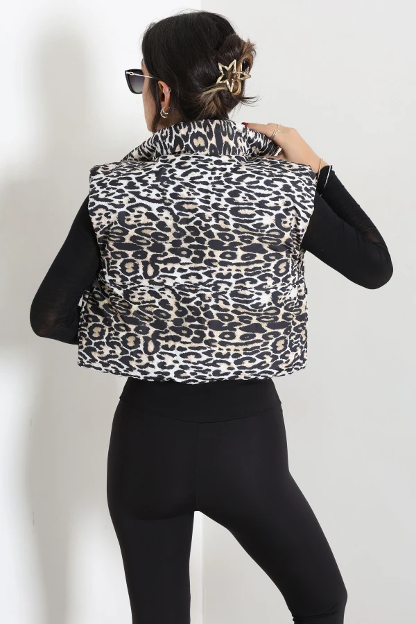 Çift Taraflı Crop Yelek Bejleopar 8