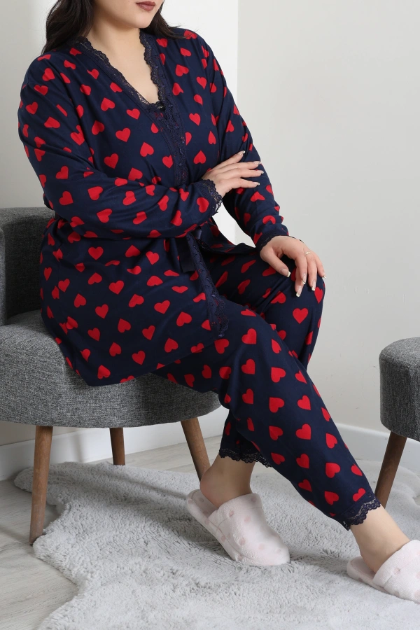 Kadın Laci Süet Büyük Beden 3'Lü Pijama Takımı Seti 2